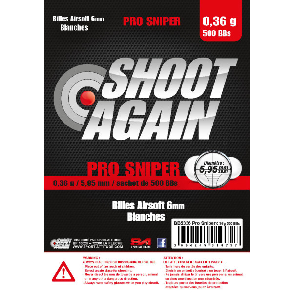 Billes 0.36g Pro Sniper - sachet de 500 billes - Shoot Again
