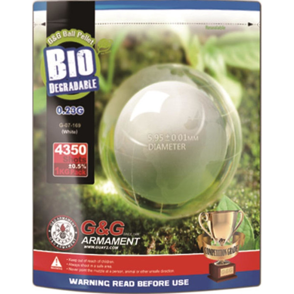Billes G&G 6 mm 0,23 gr biodégradables en sachet de 1 kg