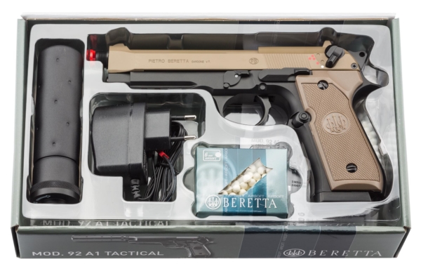 Réplique Beretta M92 A1 Tactical noir/tan avec silencieux